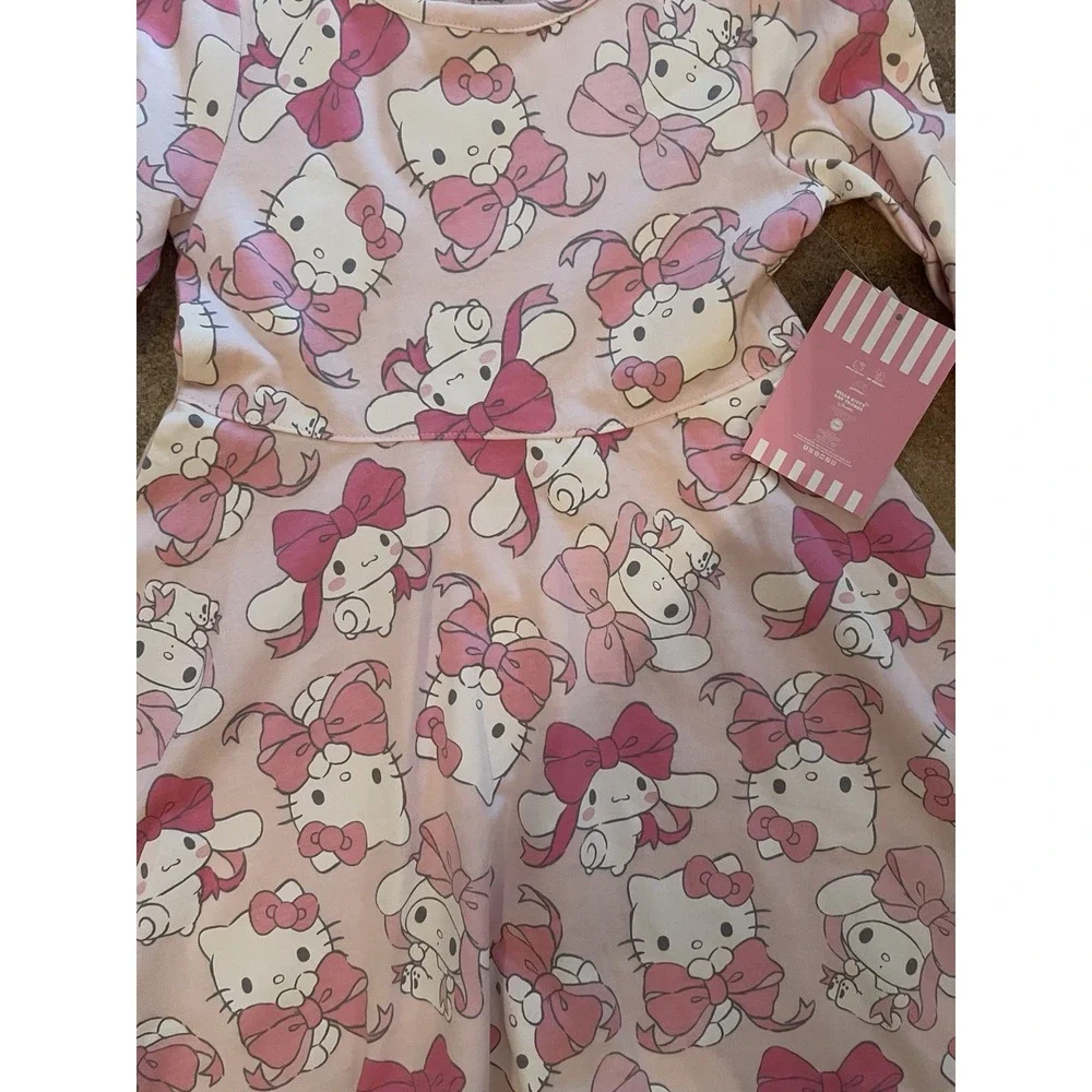 Hello Kitty and Friends Girls Pink Print Dress with Long Sleeve Size 4T NWT